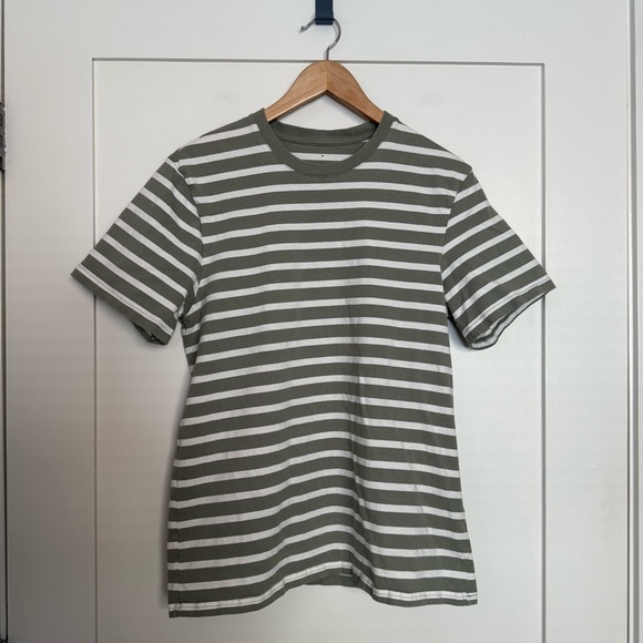 Everlane Tee T-Shirt Mens Sz M Green Striped Short Sleeve Organic Cotton Casual - Picture 1 of 9